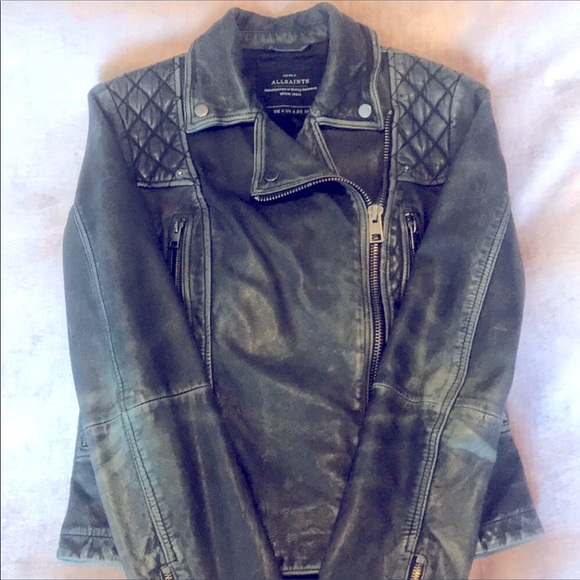 All Saints Biker Leather Moto Jacket Vintage Look - Picture 4 of 6